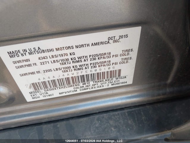 Продажа на аукционе авто 2015 Mitsubishi Rvr Gt, vin: 4A4AJ4AW2FE609106, номер лота: 12644051