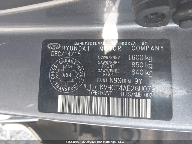 Продажа на аукционе авто 2016 Hyundai Accent Se, vin: KMHCT4AE2GU079143, номер лота: 12644056