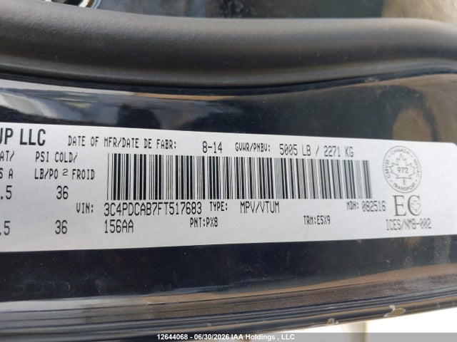 12644068 :رقم المزاد ، 3C4PDCAB7FT517683 vin ، 2015 Dodge Journey Cvp/se Plus مزاد بيع