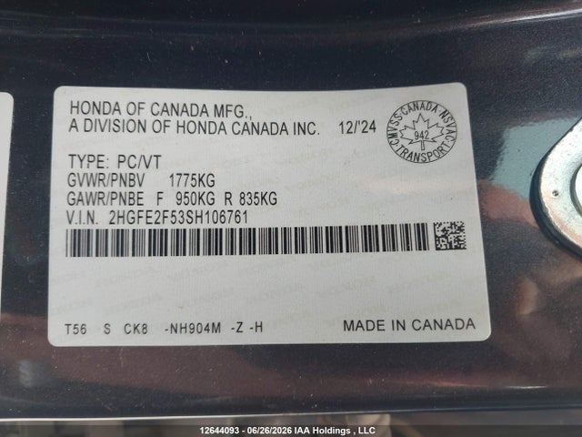 Продажа на аукционе авто 2025 Honda Civic Sport, vin: 2HGFE2F53SH106761, номер лота: 12644093