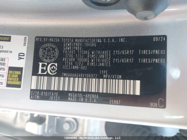 Продажа на аукционе авто 2024 Toyota Corolla Cross L, vin: 7MUAAAAG4RV106972, номер лота: 12644095