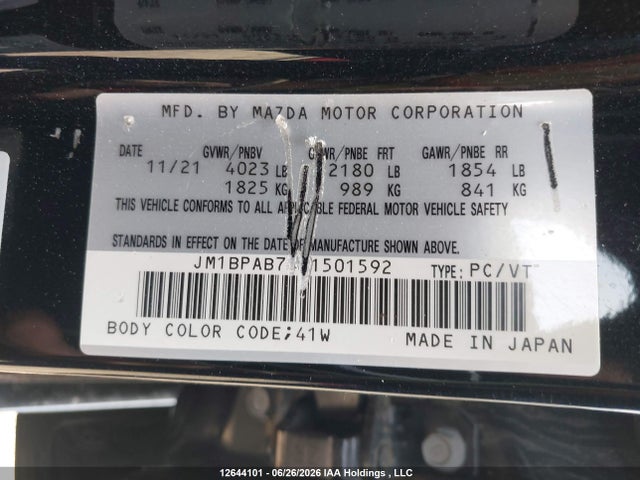 Продаж на аукціоні авто 2022 Mazda 3 Select, vin: JM1BPAB74N1501592, номер лоту: 12644101