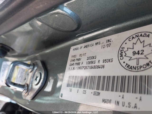 Продаж на аукціоні авто 2008 Honda Accord Ex, vin: 1HGCP26718A808406, номер лоту: 12644113