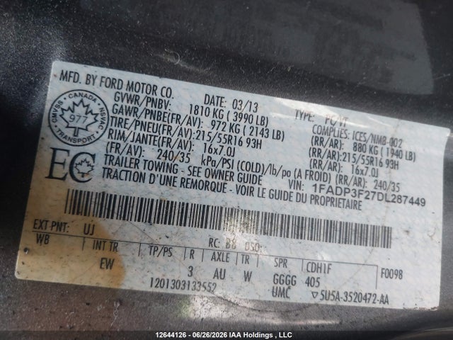 Aukcja sprzedaży 2013 Ford Focus Se, vin: 1FADP3F27DL287449, numer aukcji: 12644126