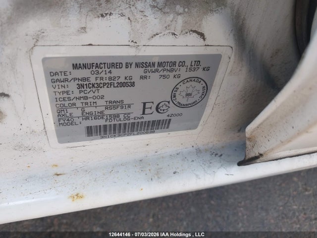 3N1CK3CP2FL200538 Nissan Micra