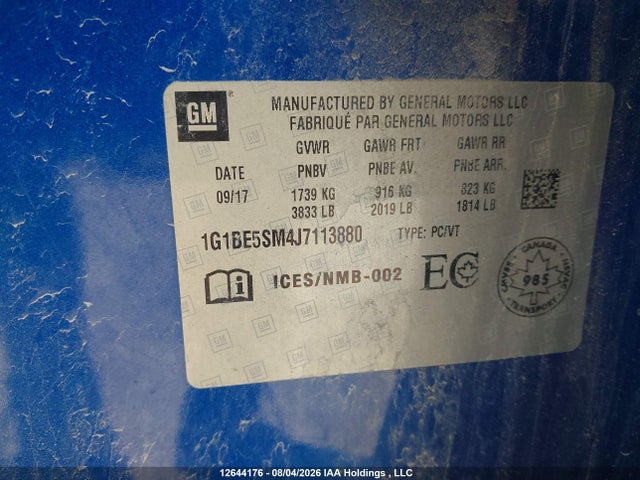 1G1BE5SM4J7113880 Chevrolet Cruze Lt Auto