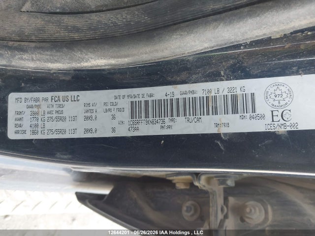 Aukcja sprzedaży 2019 Ram 1500 Big Horn/lone Star, vin: 1C6SRFFT9KN834736, numer aukcji: 12644201