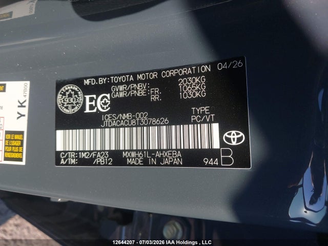 JTDACACU8T3078626 Toyota Prius Se/xse/xse Premium/night Shade