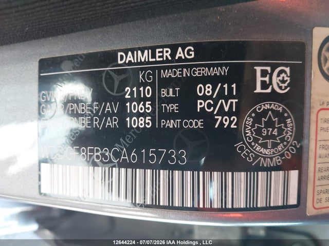 Aukcja sprzedaży 2012 Mercedes-benz C 250 4matic, vin: WDDGF8FB3CA615733, numer aukcji: 12644224