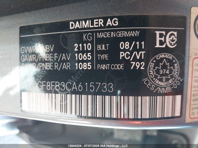Aukcja sprzedaży 2012 Mercedes-benz C 250 4matic, vin: WDDGF8FB3CA615733, numer aukcji: 12644224