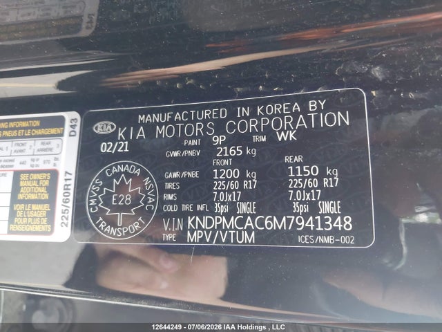 Aukcja sprzedaży 2021 Kia Sportage Lx/lx S, vin: KNDPMCAC6M7941348, numer aukcji: 12644249