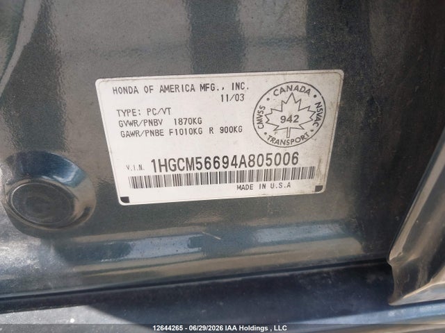 Продажа на аукционе авто 2004 Honda Accord Ex-l/lx-g, vin: 1HGCM56694A805006, номер лота: 12644265