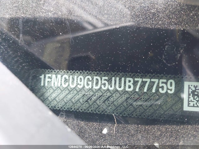 12644278 :رقم المزاد ، 1FMCU9GD5JUB77759 vin ، 2018 Ford Escape Se مزاد بيع