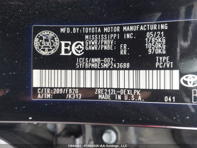 Toyota COROLLA LE 2021 5YFBPMBE5MP243688 Image 19
