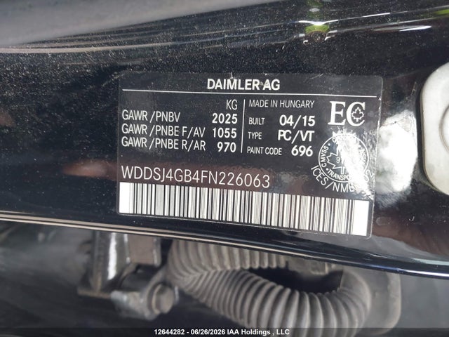 Aukcja sprzedaży 2015 Mercedes-benz Cla 250 4matic, vin: WDDSJ4GB4FN226063, numer aukcji: 12644282