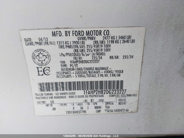Aukcja sprzedaży 2013 Ford Taurus, vin: 1FAHP2H82DG223227, numer aukcji: 12644295