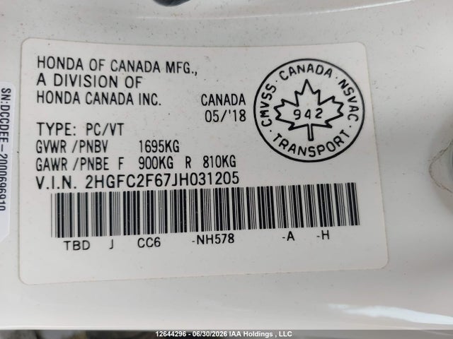 Honda CIVIC SE 2018 2HGFC2F67JH031205 Image 18