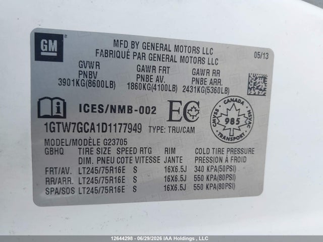 Продаж на аукціоні авто 2013 Gmc Savana 2500 Standard, vin: 1GTW7GCA1D1177949, номер лоту: 12644298