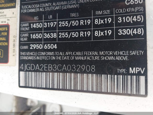 Aukcja sprzedaży 2012 Mercedes-benz Ml 350 Bluetec, vin: 4JGDA2EB3CA032908, numer aukcji: 12644300