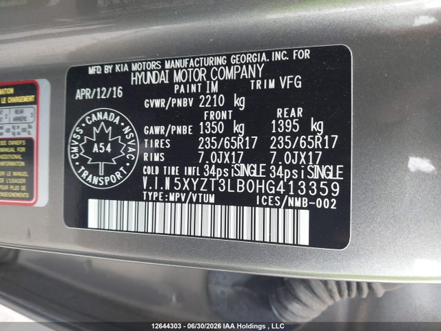 Продаж на аукціоні авто 2017 Hyundai Santa Fe Sport, vin: 5XYZT3LB0HG413359, номер лоту: 12644303