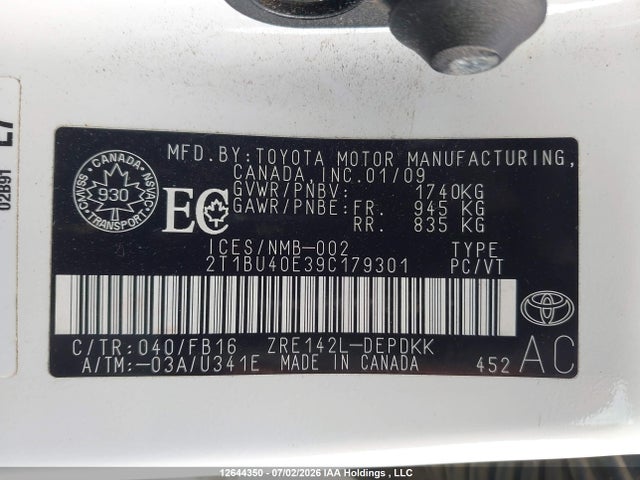 Продажа на аукционе авто 2009 Toyota Corolla S/le/xle, vin: 2T1BU40E39C179301, номер лота: 12644350