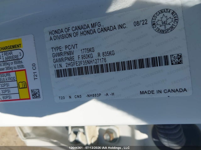 Honda Civic Ex 4dr 2022 2HGFE2F35NH127176 Image 9
