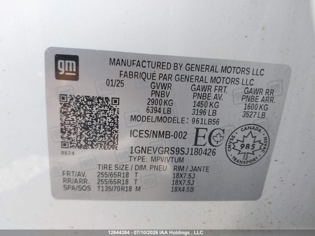 Chevrolet Traverse Lt 2025 1GNEVGRS9SJ180426 Image 9