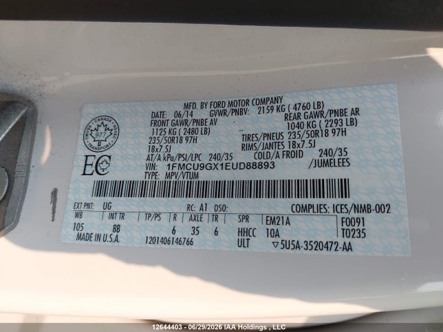 Ford ESCAPE SE 2014 1FMCU9GX1EUD88893 Image 20