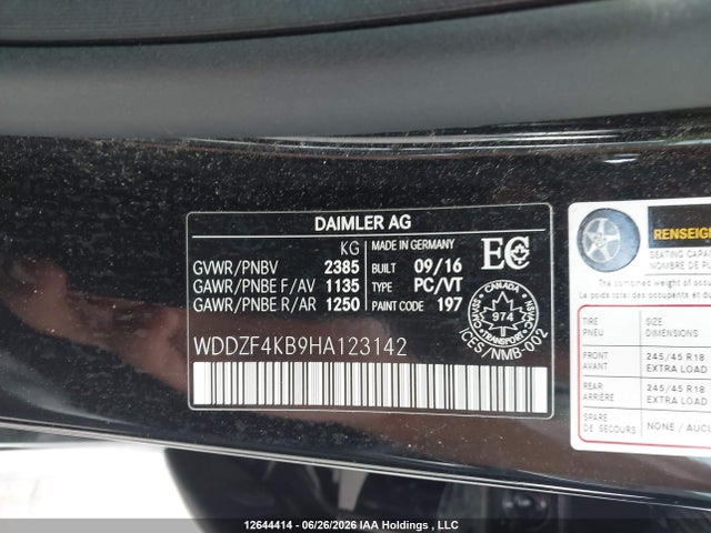 2017 Mercedes-benz E 300 4matic მანქანა იყიდება აუქციონზე, vin: WDDZF4KB9HA123142, აუქციონის ნომერი: 12644414