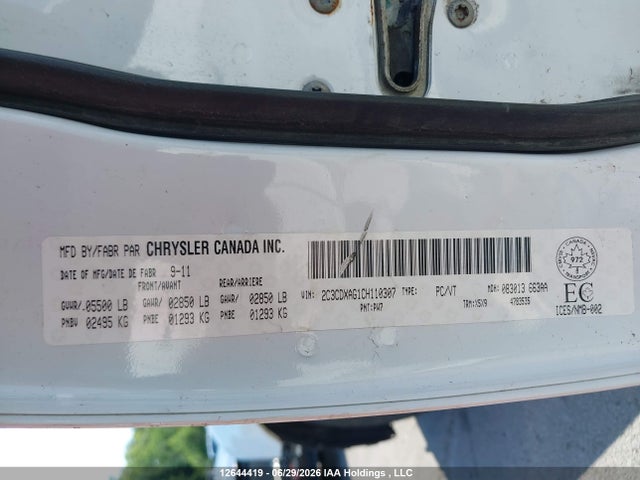 12644419 :رقم المزاد ، 2C3CDXAG1CH110307 vin ، 2012 Dodge Charger مزاد بيع