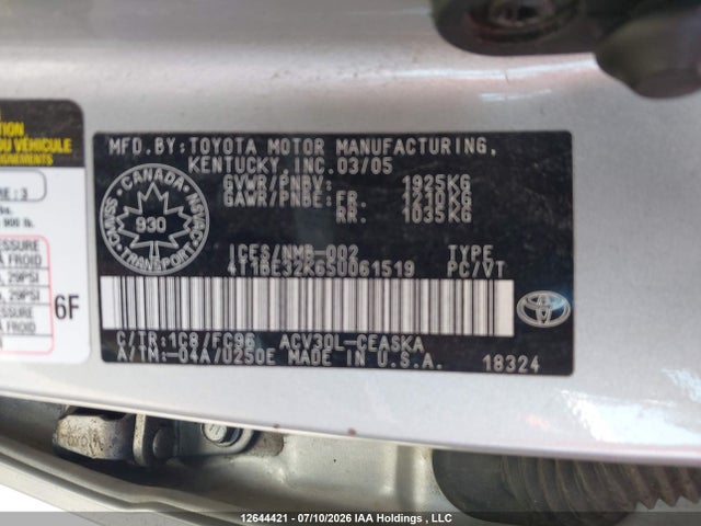 Продажа на аукционе авто 2005 Toyota Camry, vin: 4T1BE32K65U061519, номер лота: 12644421