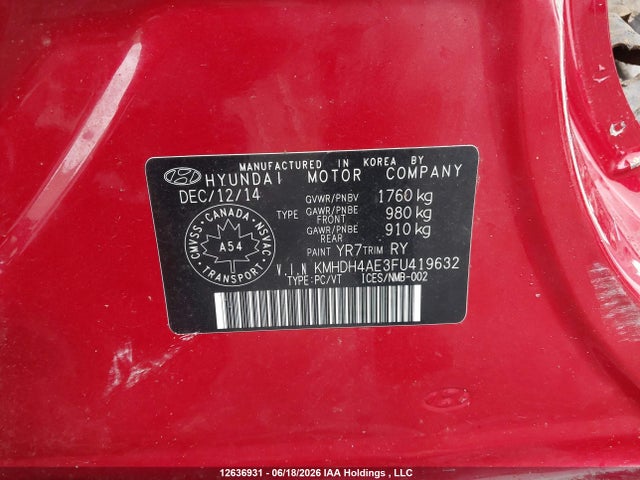 Aukcja sprzedaży 2015 Hyundai Elantra Sport Appearance, vin: KMHDH4AE3FU419632, numer aukcji: 12636931