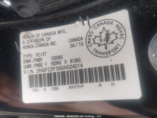 Honda Civic Lx 2016 2HGFC2F59GH024014 Image 9