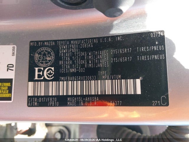 7MUFBABG5RV030633 Toyota Corolla Cross Hybrid Se