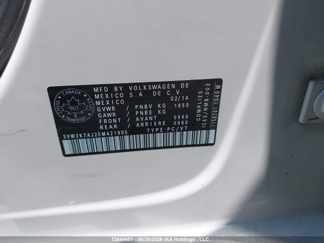 3VW2K7AJ2EM421805 Volkswagen Jetta 2.0l Trendline+