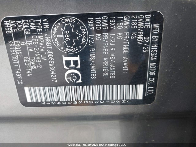 Продаж на аукціоні авто 2025 Nissan Rogue Platinum, vin: JN8BT3DD5SW304217, номер лоту: 12644456