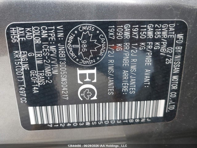 Продаж на аукціоні авто 2025 Nissan Rogue Platinum, vin: JN8BT3DD5SW304217, номер лоту: 12644456