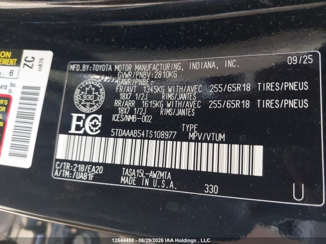 Продажа на аукционе авто 2026 Toyota Grand Highlander Le/xle/limited/platinum, vin: 5TDAAAB54TS108977, номер лота: 12644458