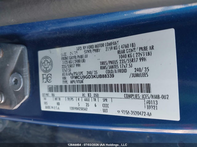 Ford ESCAPE SE 2019 1FMCU9GD3KUB88339 Image 20