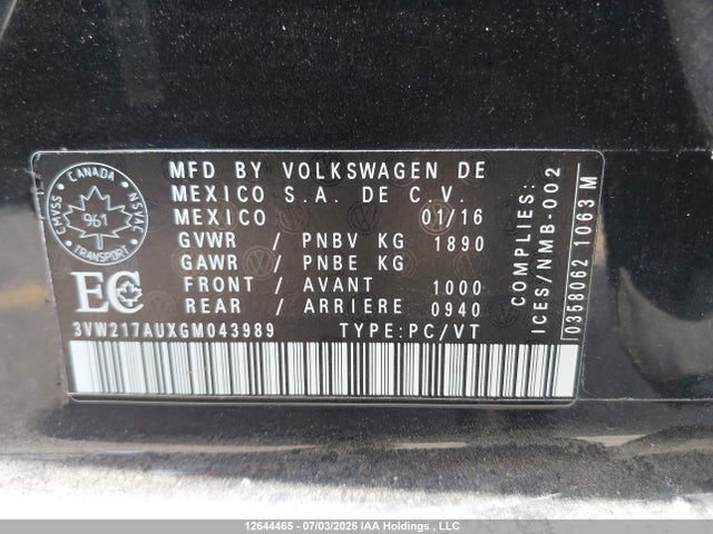Volkswagen Golf 2016 3VW217AUXGM043989 Image 9