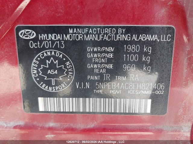 Aukcja sprzedaży 2014 Hyundai Sonata Gls, vin: 5NPEB4AC8EH821406, numer aukcji: 12620712