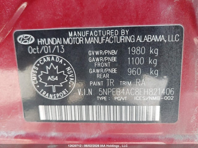 Aukcja sprzedaży 2014 Hyundai Sonata Gls, vin: 5NPEB4AC8EH821406, numer aukcji: 12620712