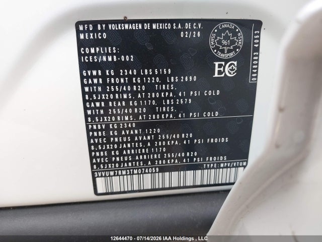 Продаж на аукціоні авто 2026 Volkswagen Tiguan, vin: 3VVUW7RM3TM074059, номер лоту: 12644470