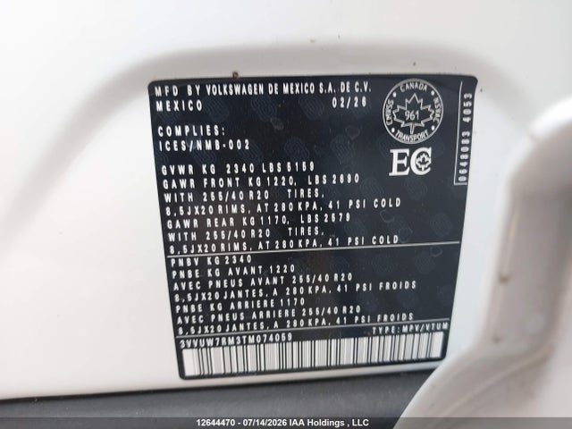 Продаж на аукціоні авто 2026 Volkswagen Tiguan, vin: 3VVUW7RM3TM074059, номер лоту: 12644470