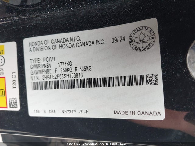 2HGFE2F53SH103813 Honda Civic Sport