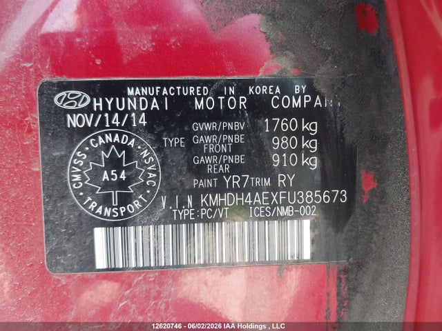 Aukcja sprzedaży 2015 Hyundai Elantra Sport Appearance, vin: KMHDH4AEXFU385673, numer aukcji: 12620746