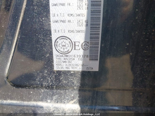 5N1AR2MM1FC639378 Nissan Pathfinder S/sv/sl/platinum