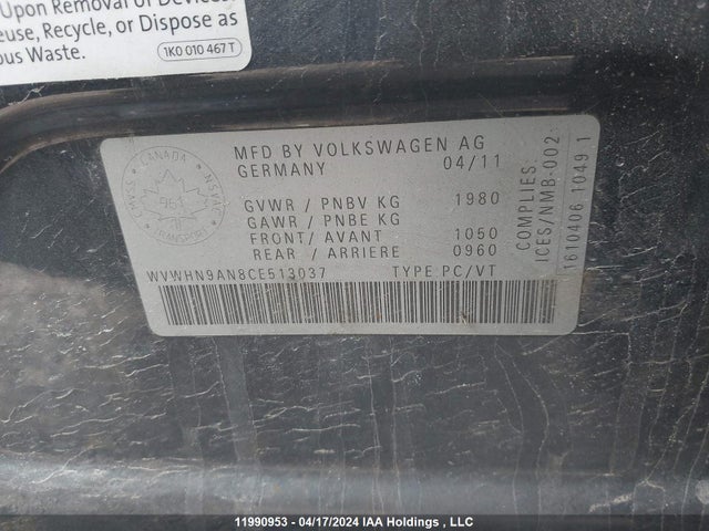 Продаж на аукціоні авто 2012 Volkswagen Passat Cc, vin: WVWHN9AN8CE513037, номер лоту: 11990953