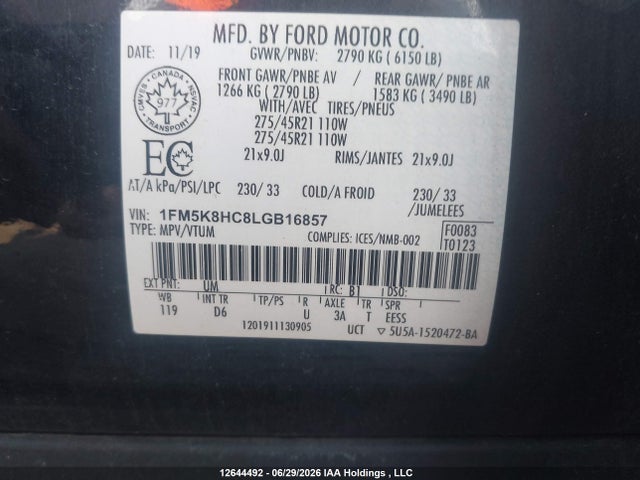 Ford Explorer Platinum 2020 1FM5K8HC8LGB16857 Image 9