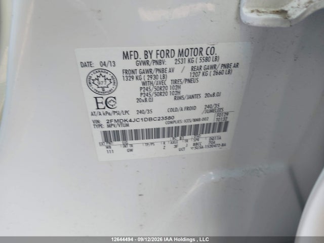 Продаж на аукціоні авто 2013 Ford Edge Sel, vin: 2FMDK4JC1DBC23580, номер лоту: 12644494